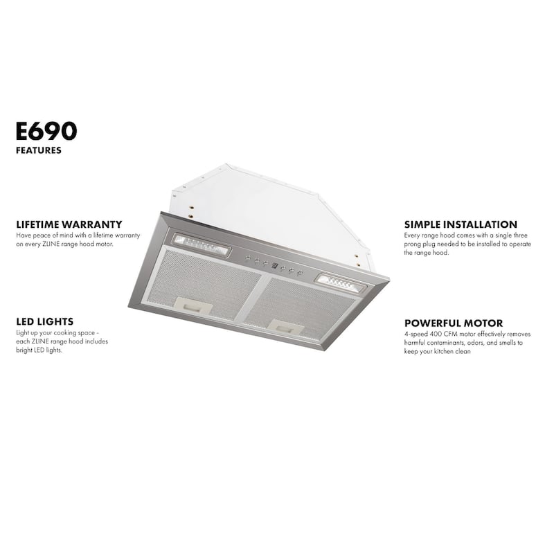 ZLINE 20.5" Ducted Wall Mount Range Hood Insert LED Lighting in